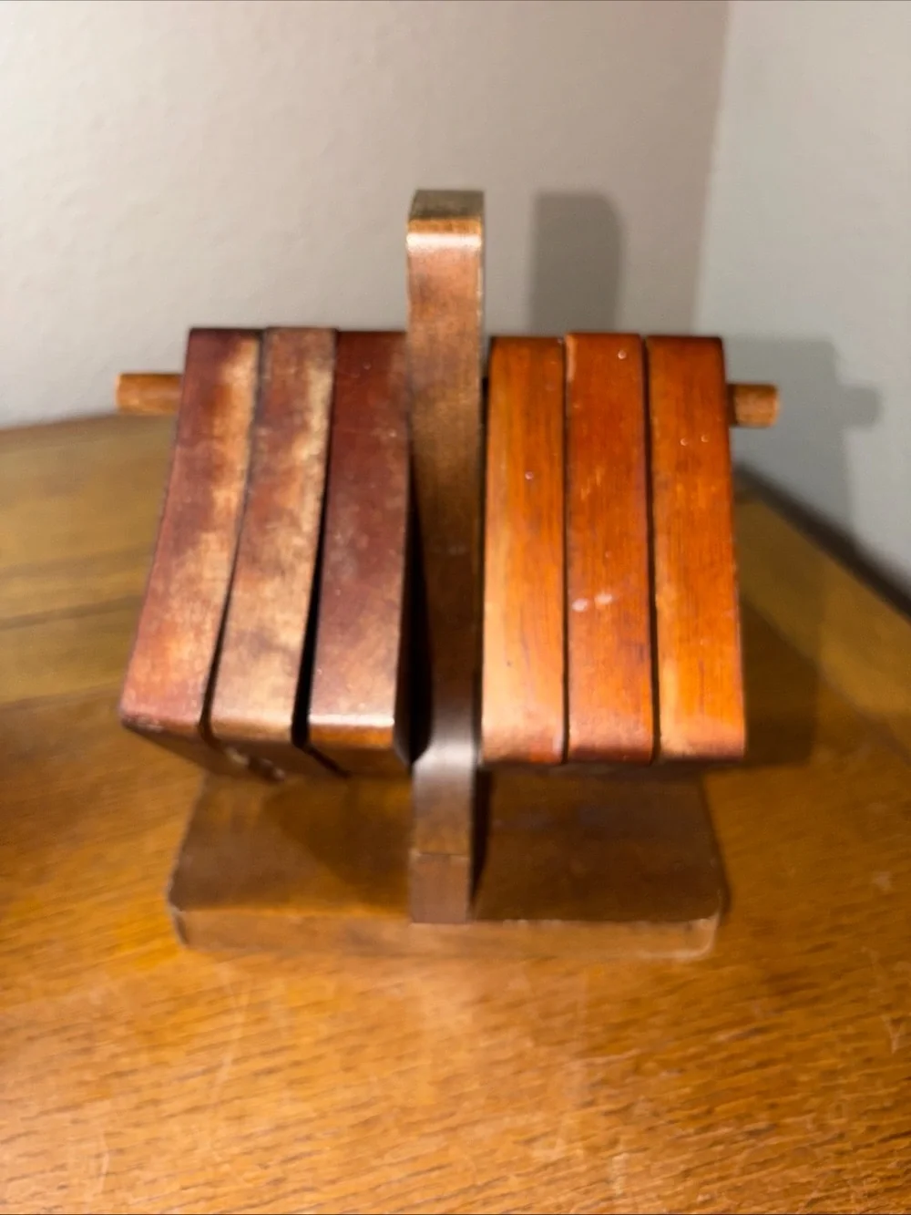 Handcrafted Wooden Coaster Set with Stand - Warm Brown